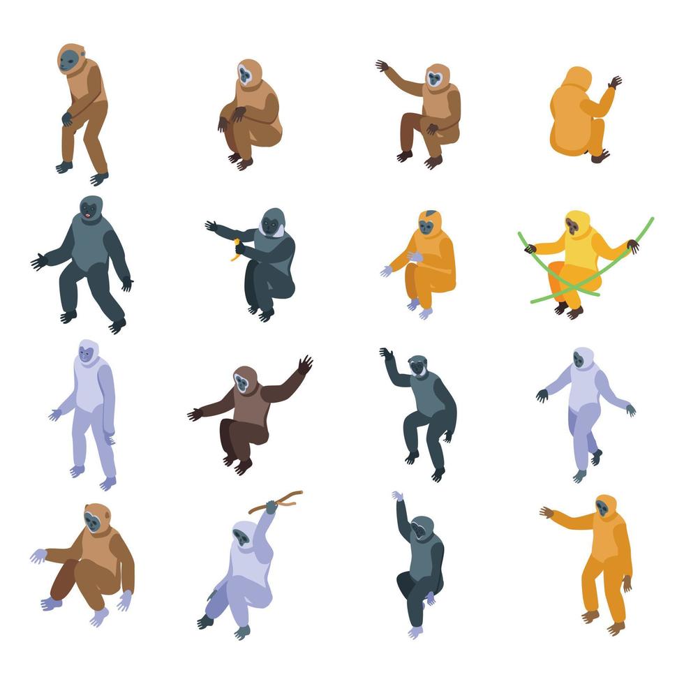 Gibbon icons set, isometric style vector