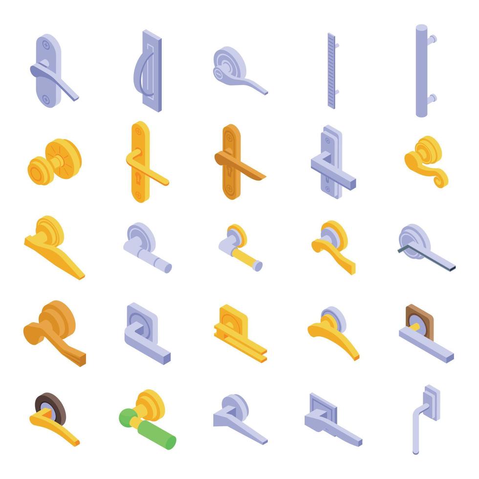 conjunto de iconos de manijas de puerta, estilo isométrico vector