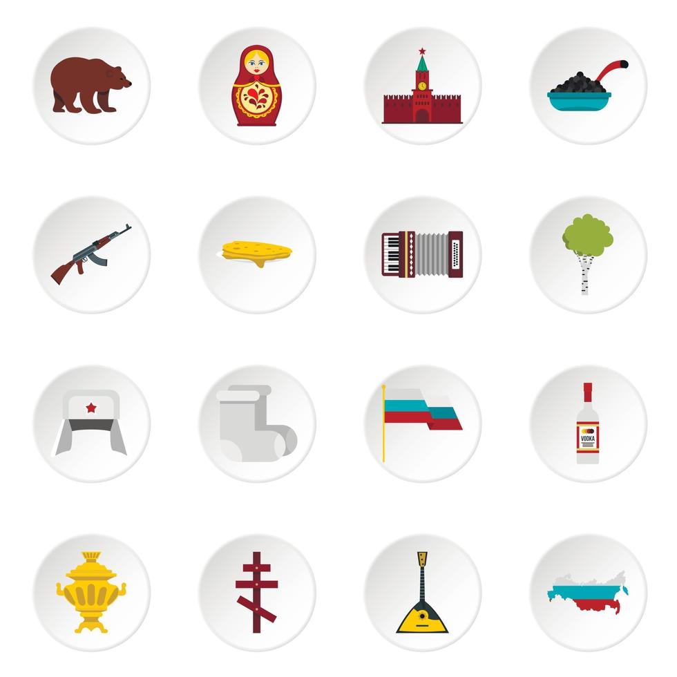 Russia icons set, flat style vector