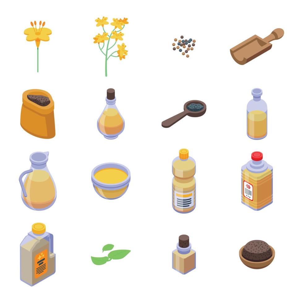 Canola icons set, isometric style vector