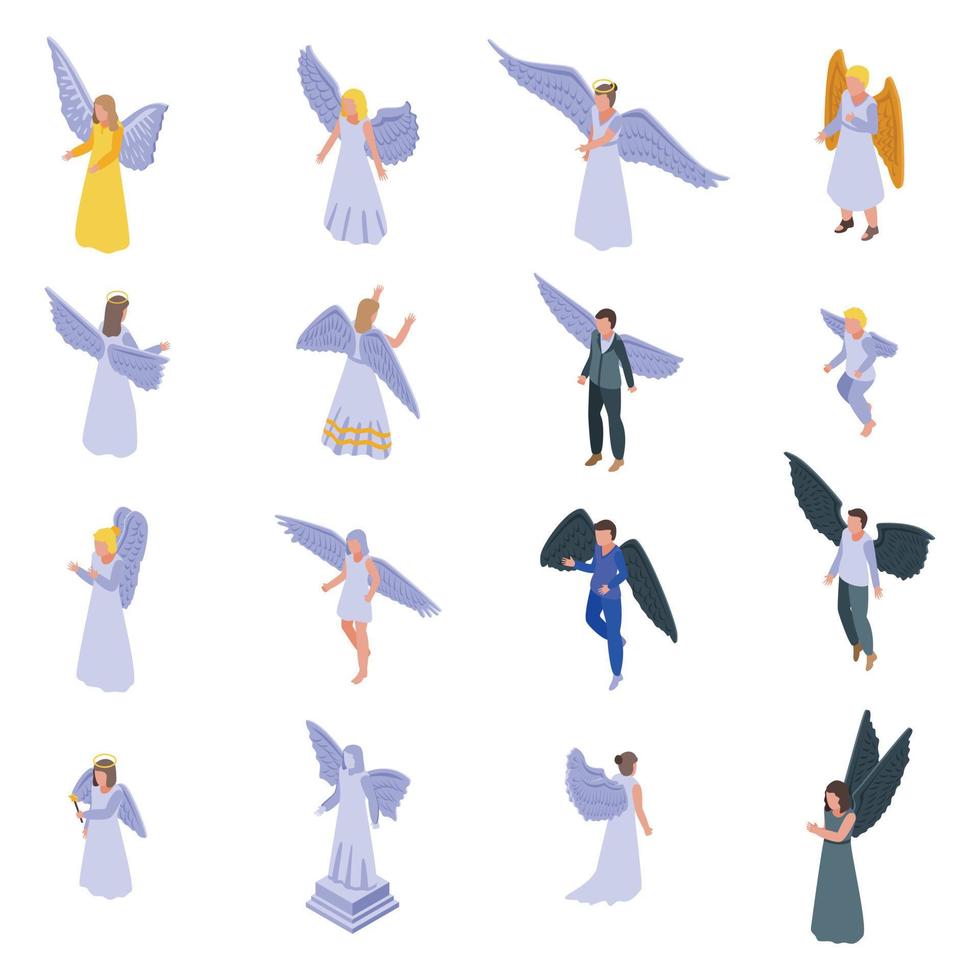 Angel icons set, isometric style vector