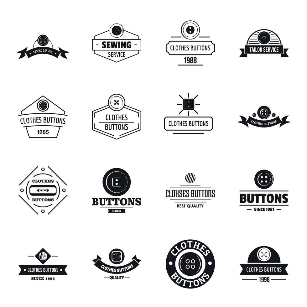 Clothes button sewing logo icons set, simple style vector