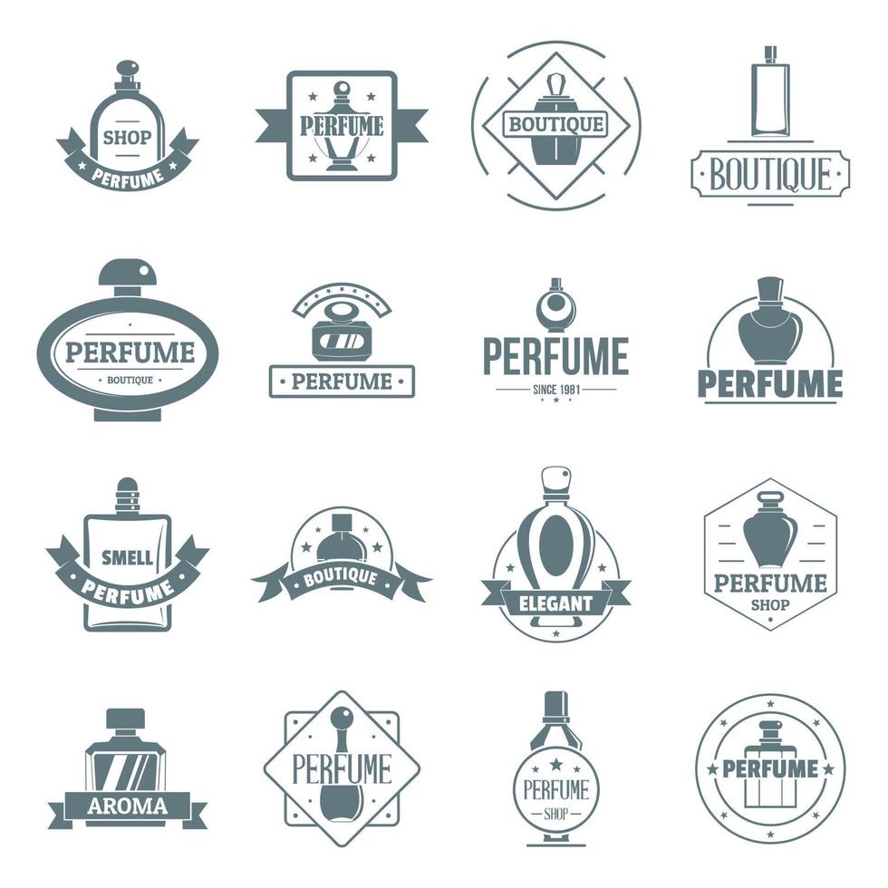 Perfume bottles logo icons set, simple style vector