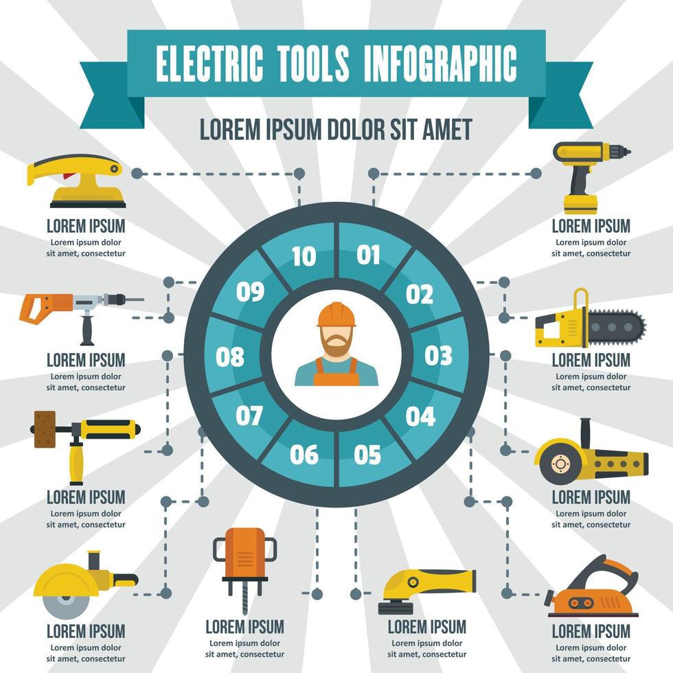 Electric tools infographic, flat style vector