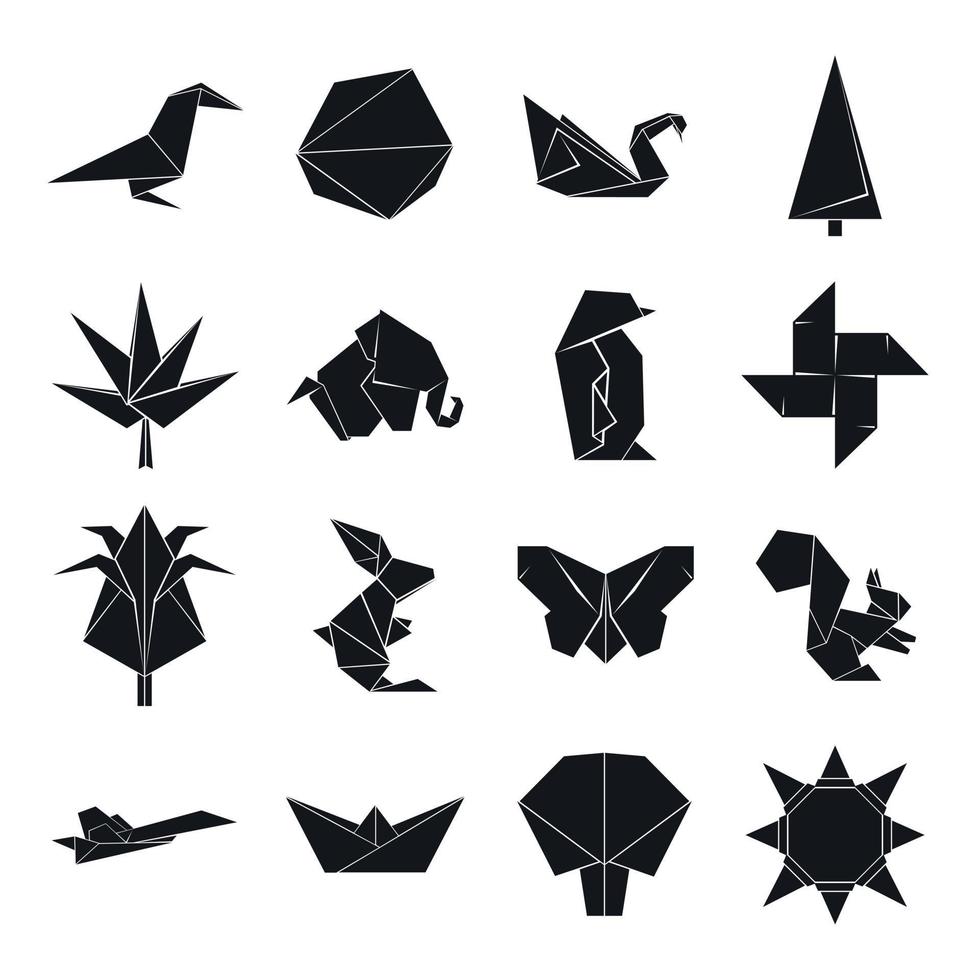 Origami icons set, simple style vector