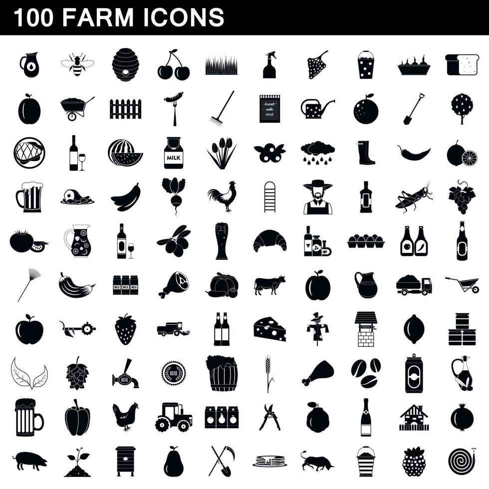 100 iconos de granja, estilo simple vector