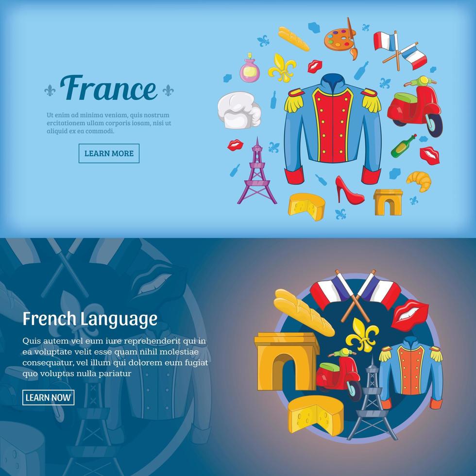 France banner set template, cartoon style vector