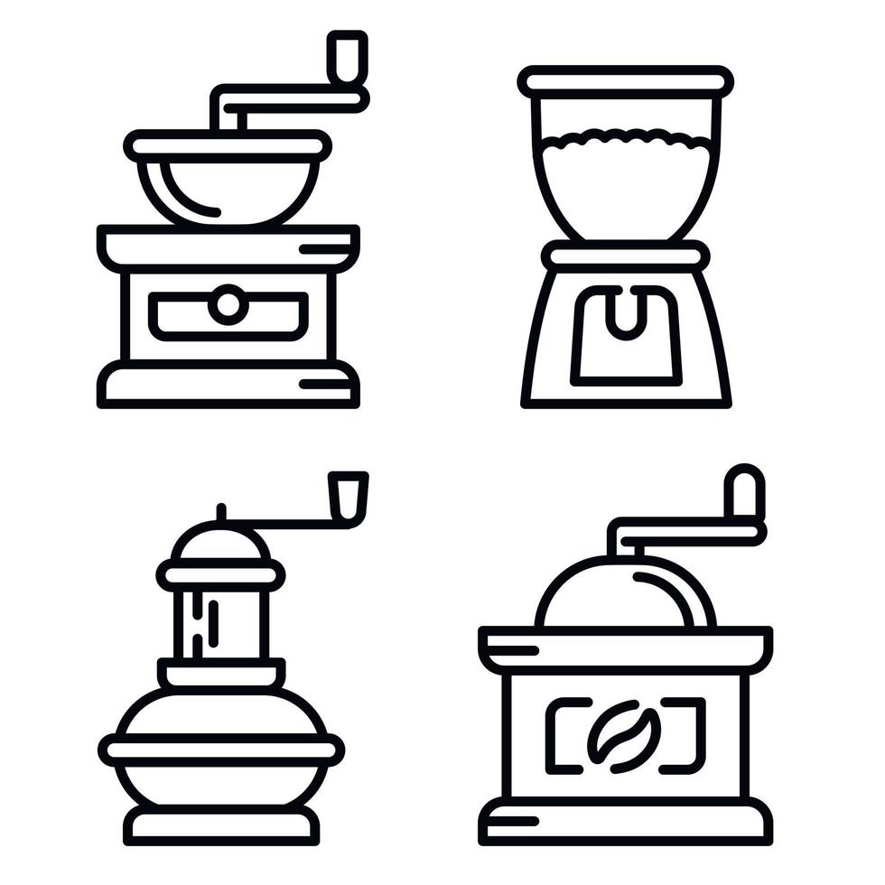 Coffee grinder icons set, outline style vector