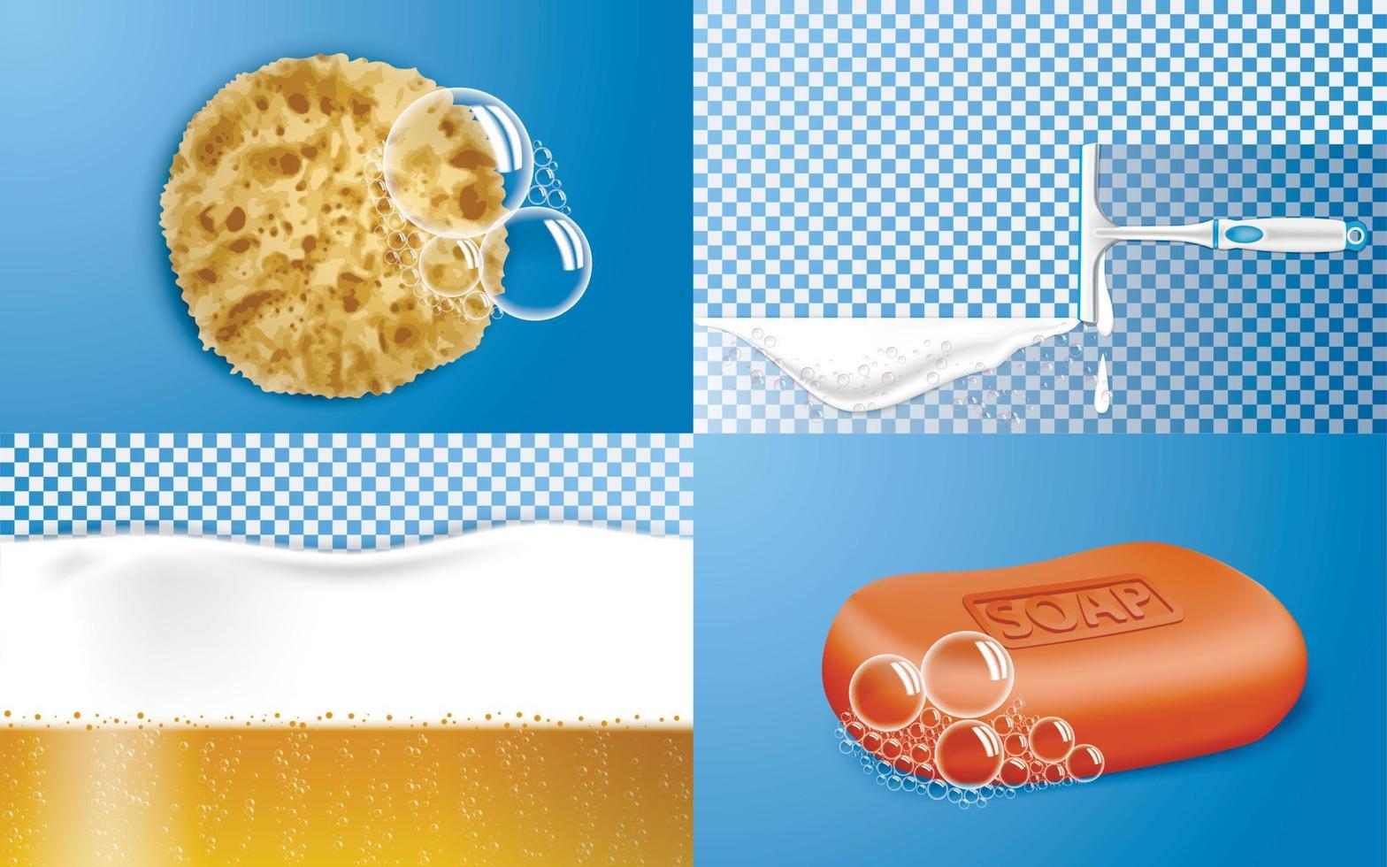 Foam effect banner set, realistic style vector