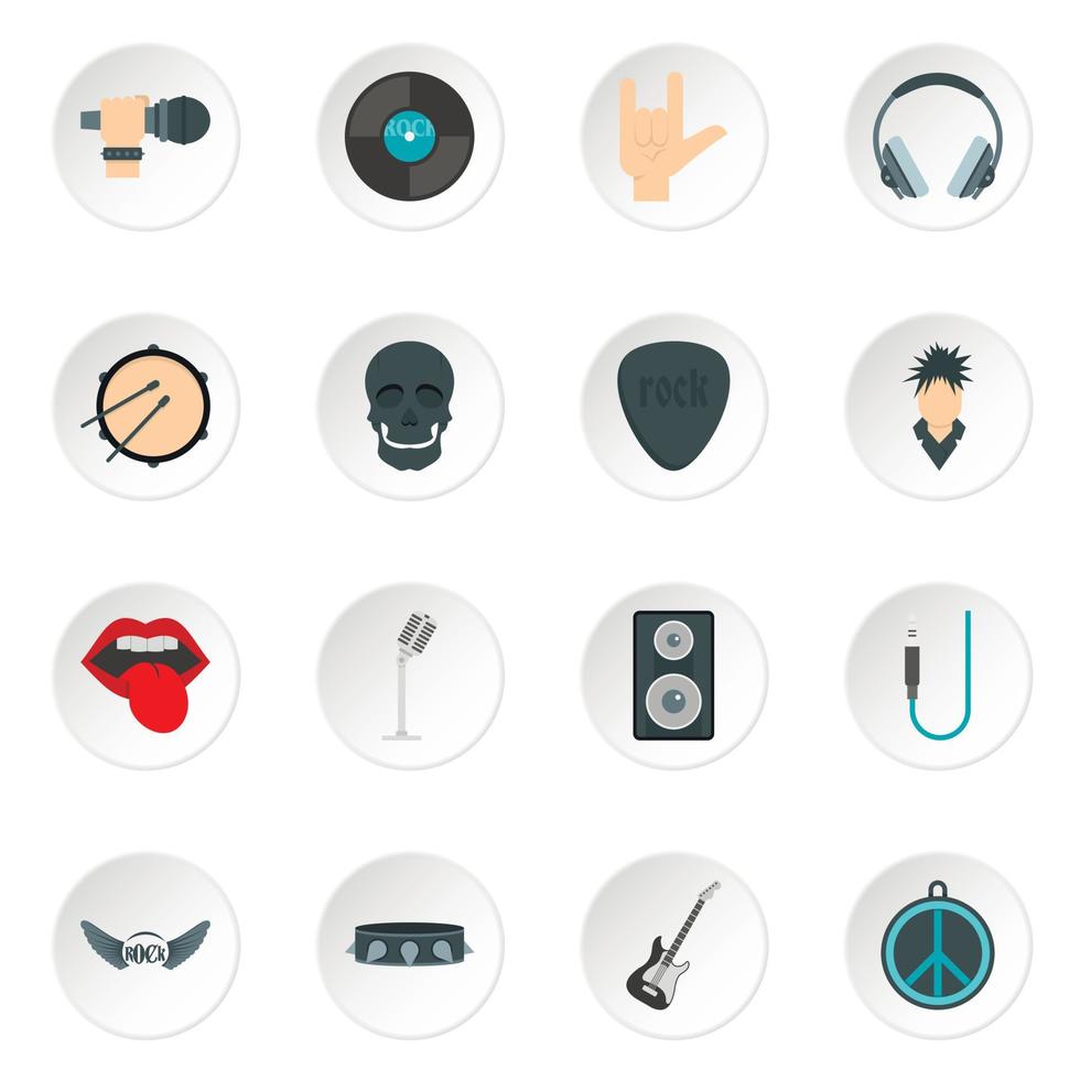 Rock music icons set in flat style vector