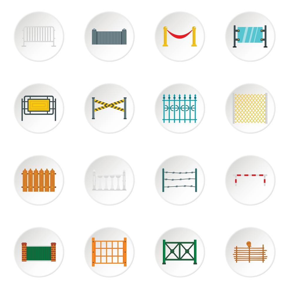 Fencing icons set in flat style vector