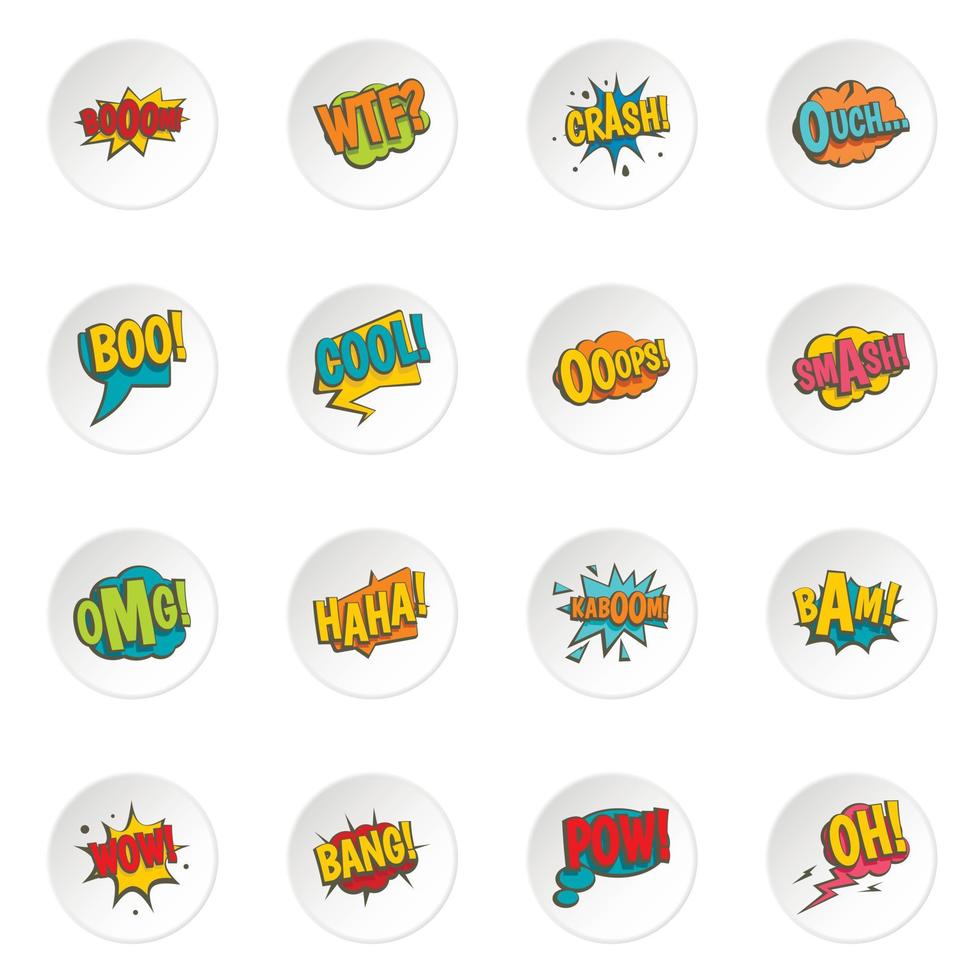Comic colored sound icons set in flat style vector