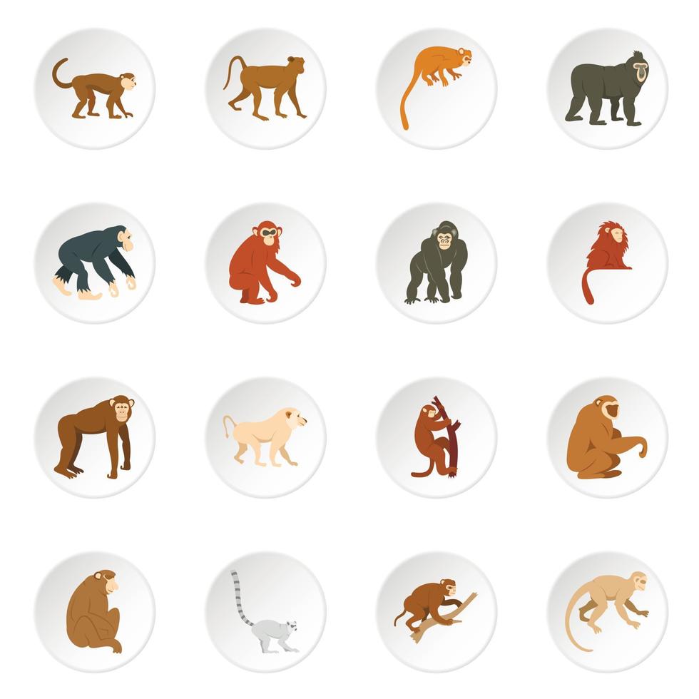 Monkey types icons set in flat style vector