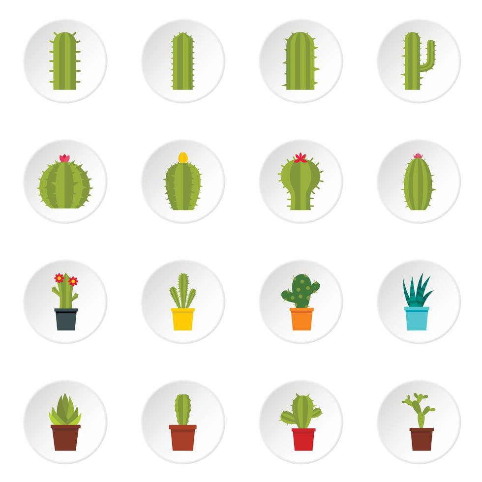 Different cactuses icons set in flat style vector