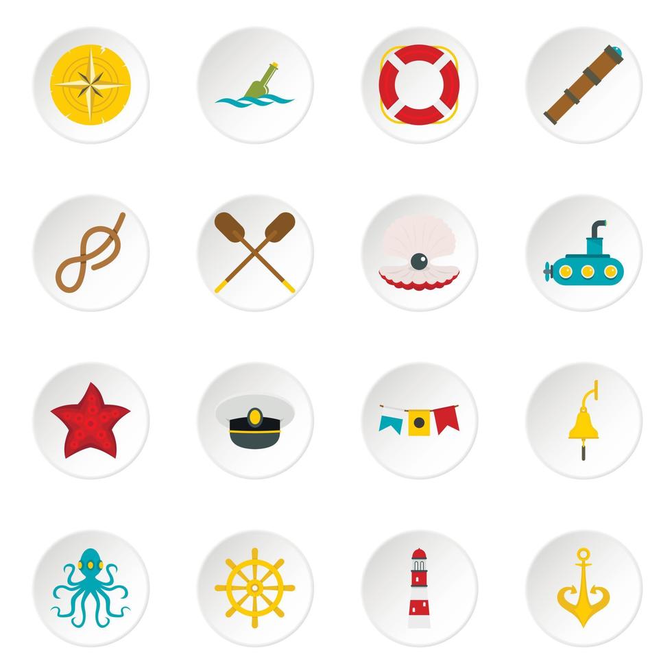 Nautical icons set in flat style vector