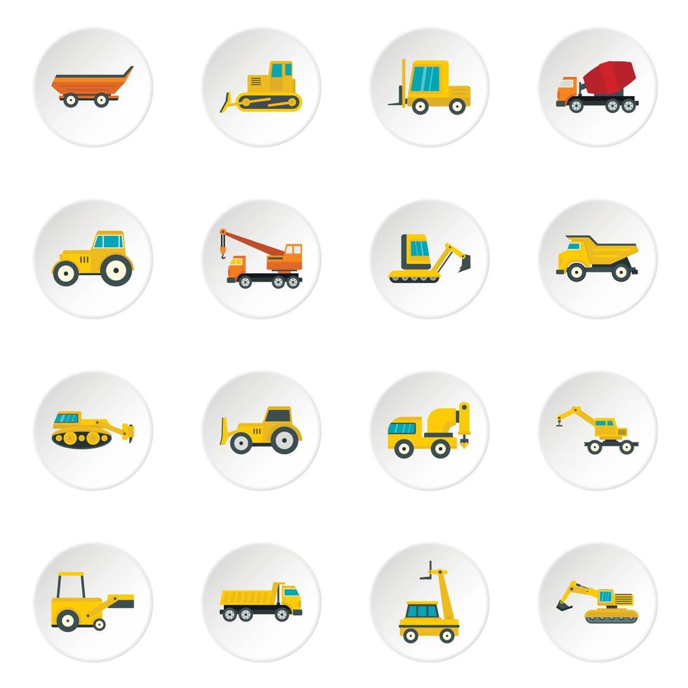 Building vehicles icons set in flat style vector