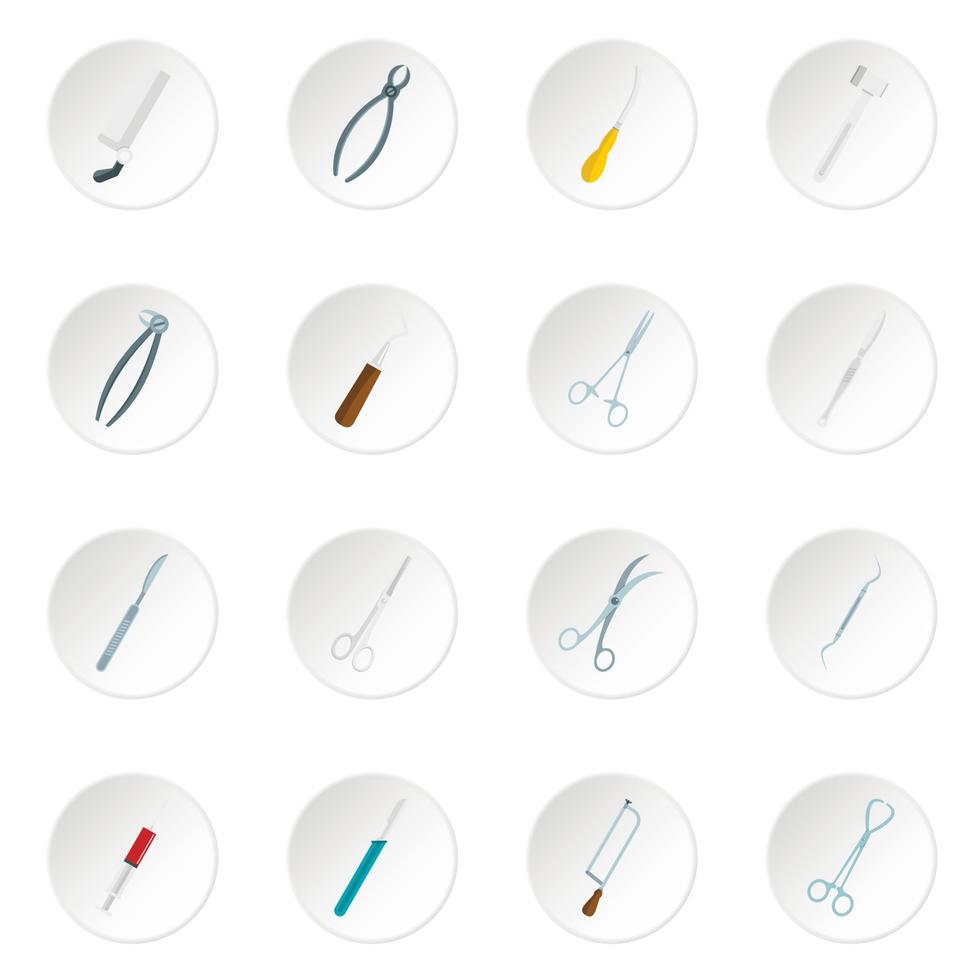 Surgeons tools icons set in flat style vector