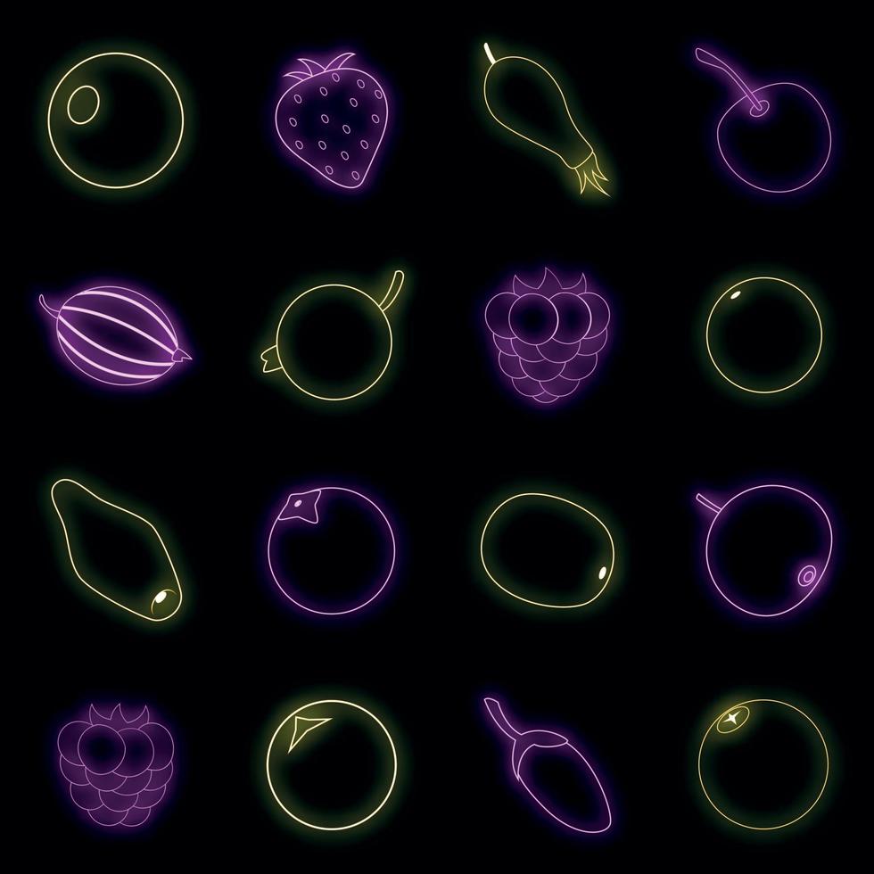 Berries icons set vector neon