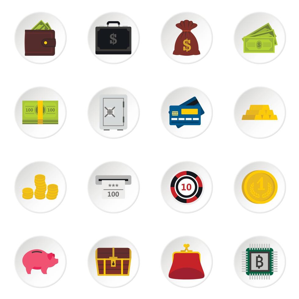 Money icons set, flat style vector