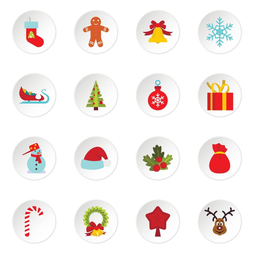 Christmas icons set, flat style vector