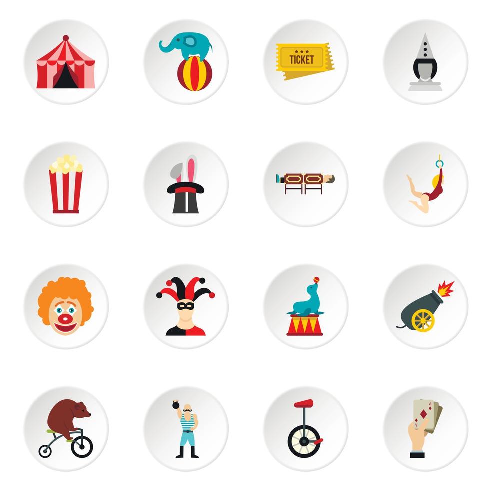 Circus entertainment icons set, flat style vector