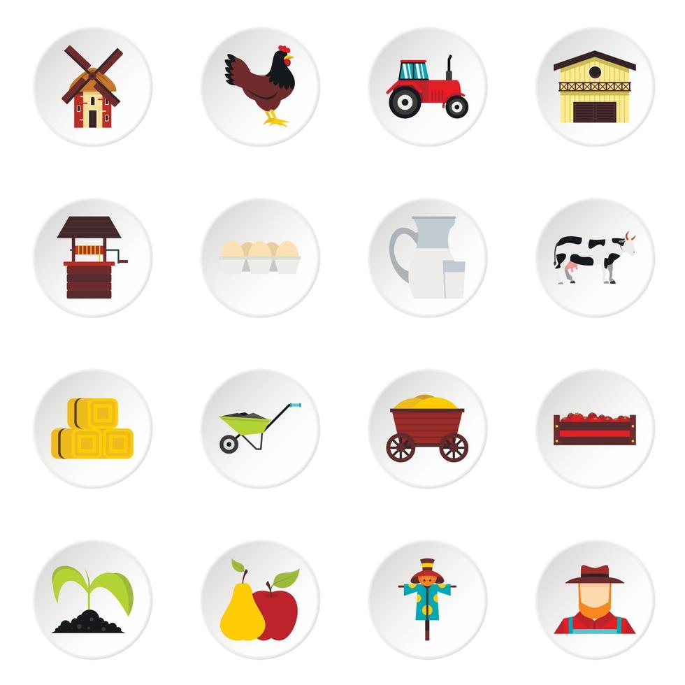 Farm set flat icons vector