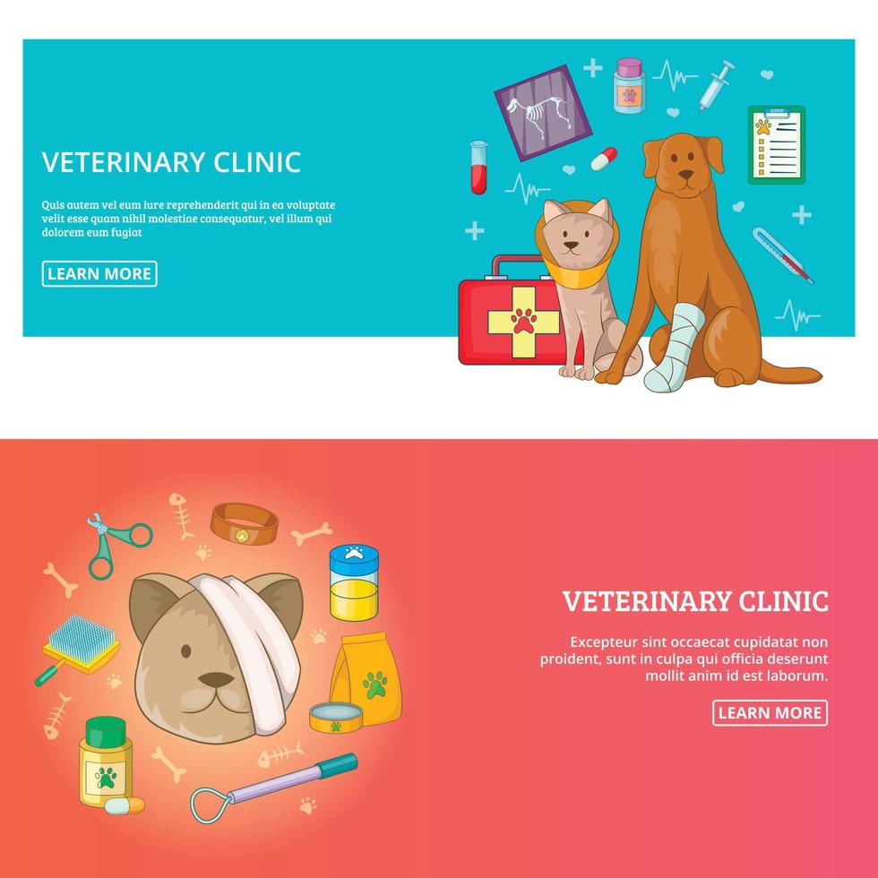 Veterinary clinic horizontal banner set concept vector illustration