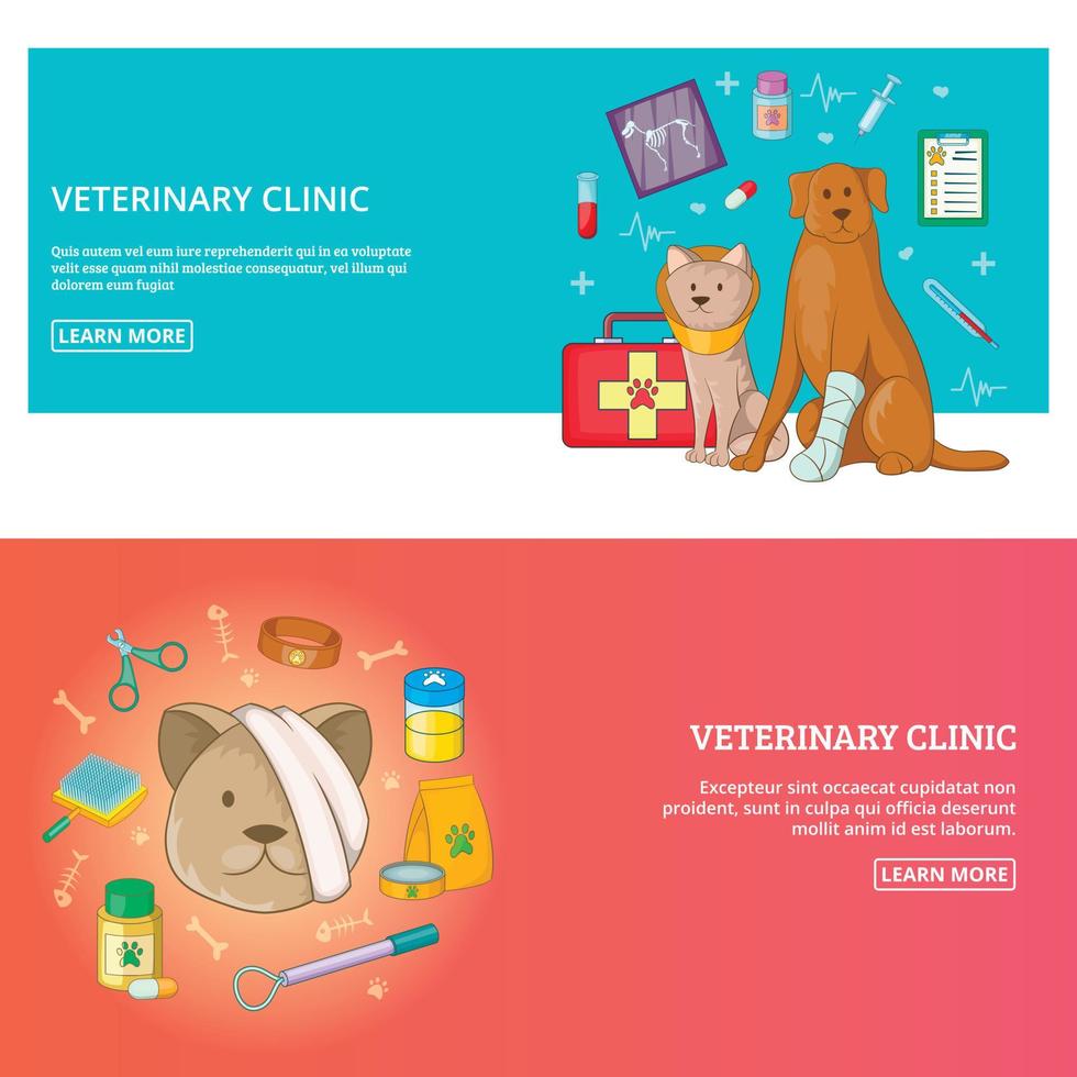 clínica veterinaria banner horizontal conjunto concepto vector ilustración