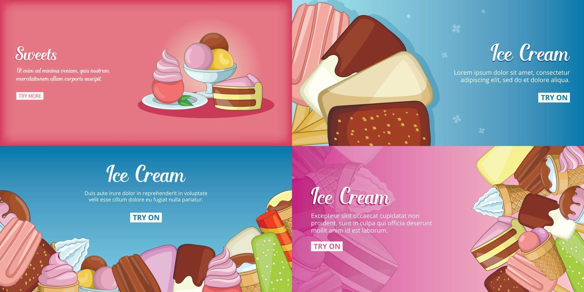 Ice Cream banner set template, cartoon style vector