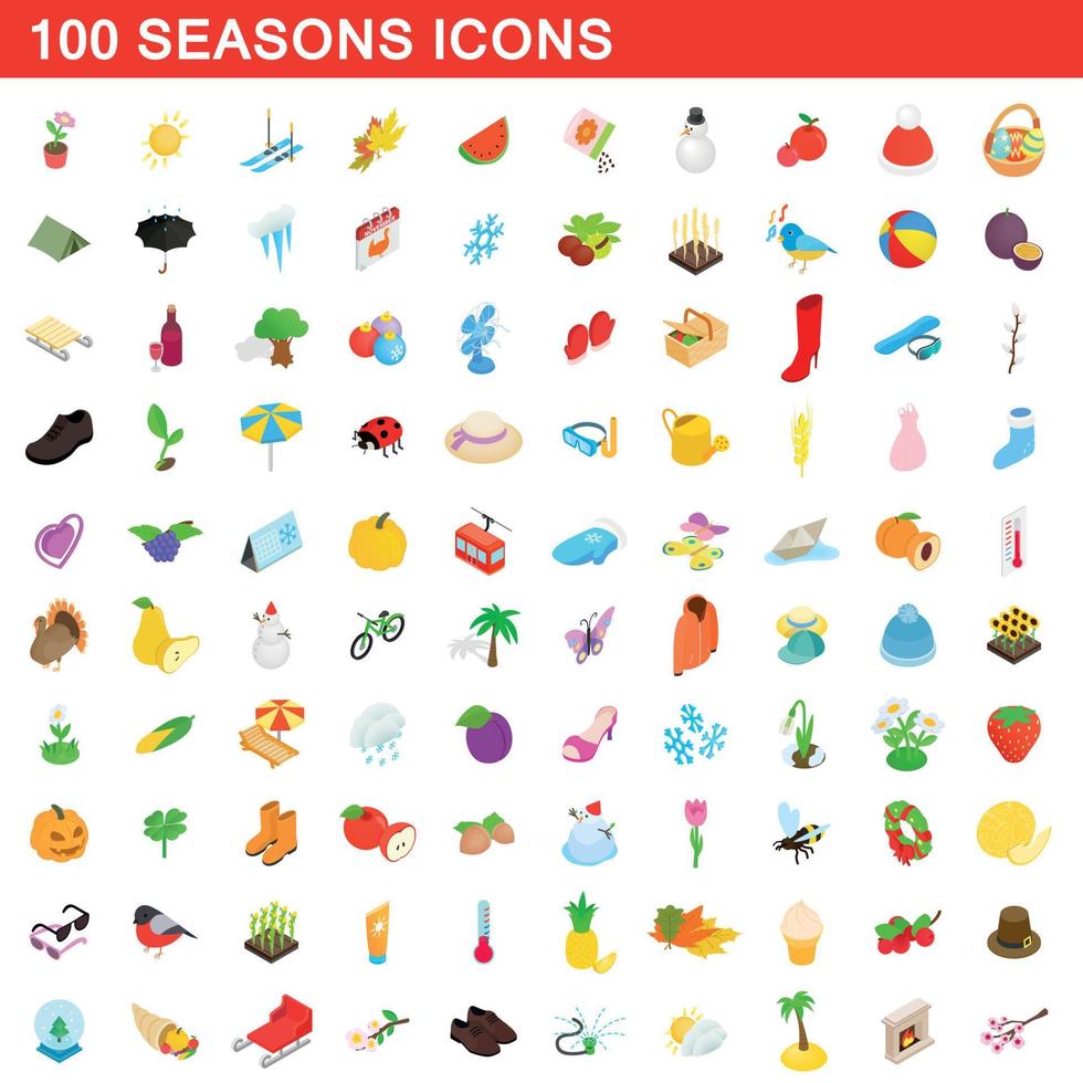 Conjunto de iconos de 100 estaciones, estilo 3d isométrico vector