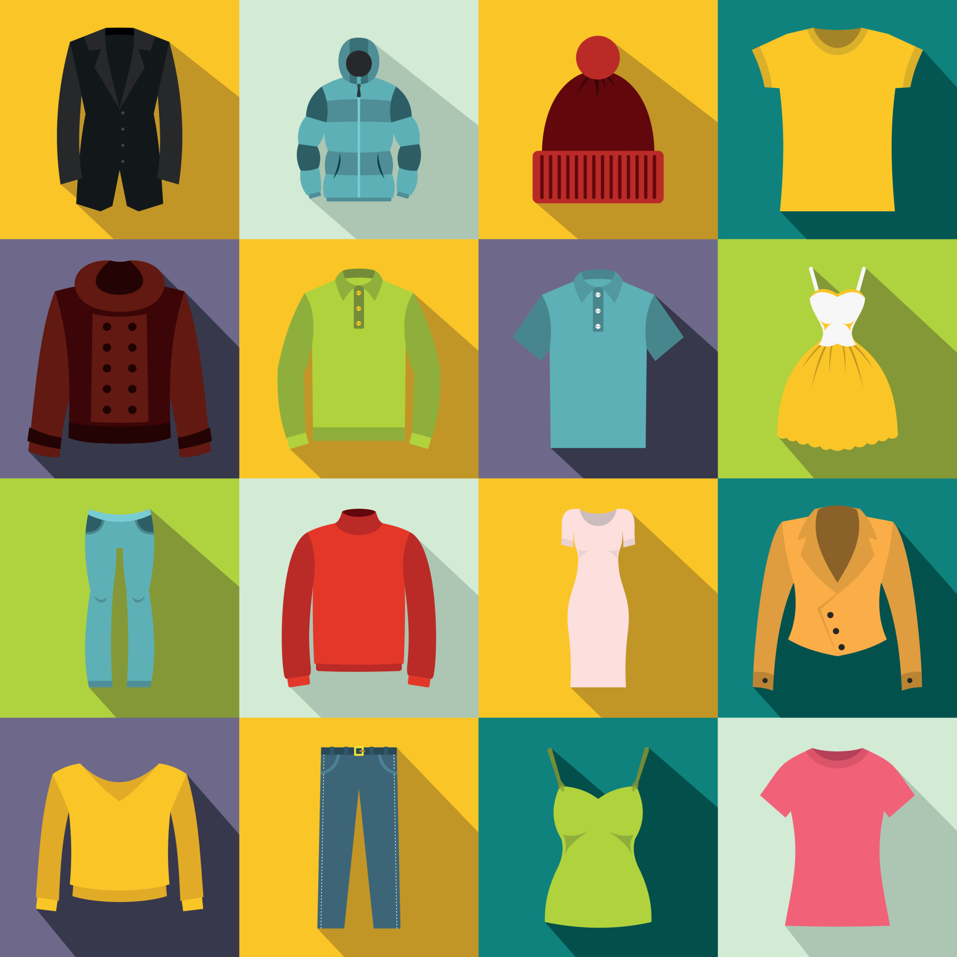 Clothes icons set, flat style 8997103 Vector Art at Vecteezy
