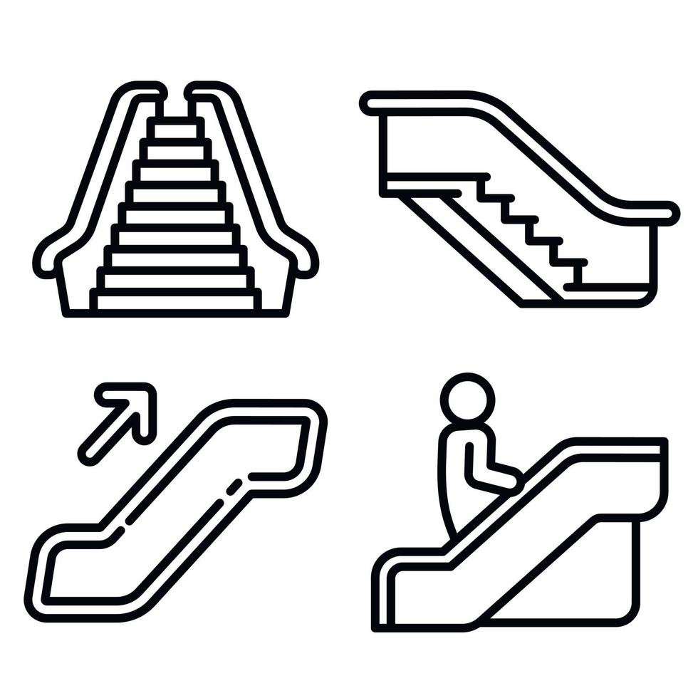 Escalator icons set, outline style vector