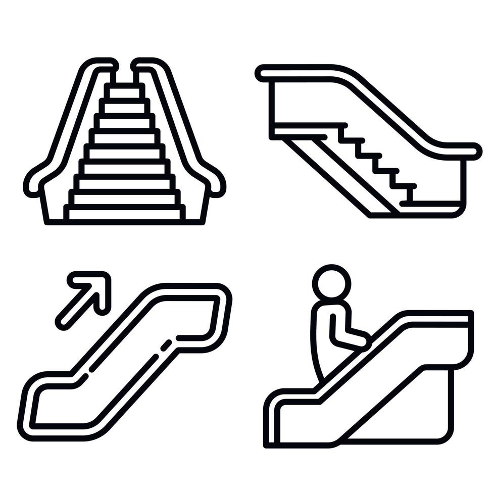 conjunto de iconos de escaleras mecánicas, estilo de esquema vector