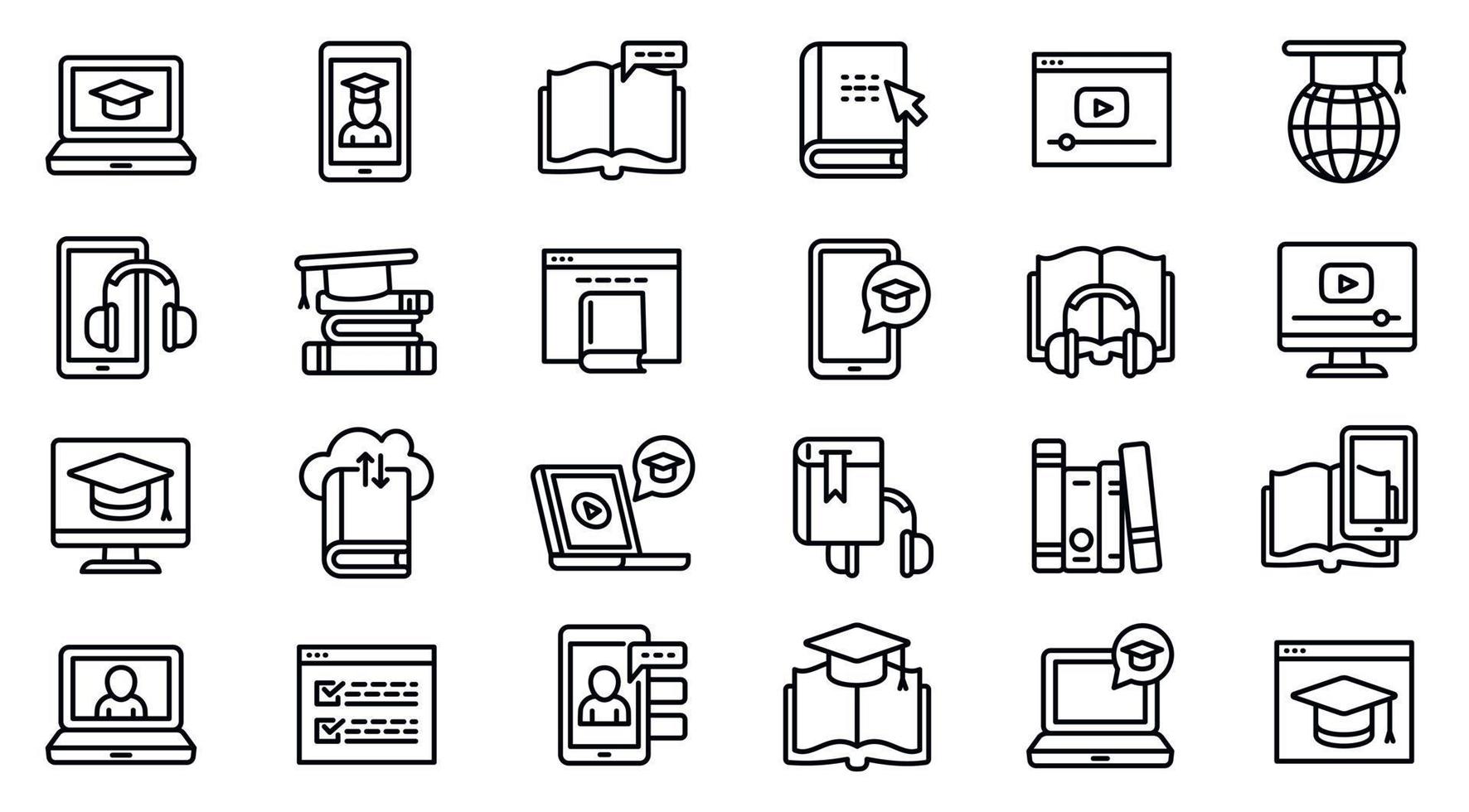 Interactive learning icons set, outline style vector