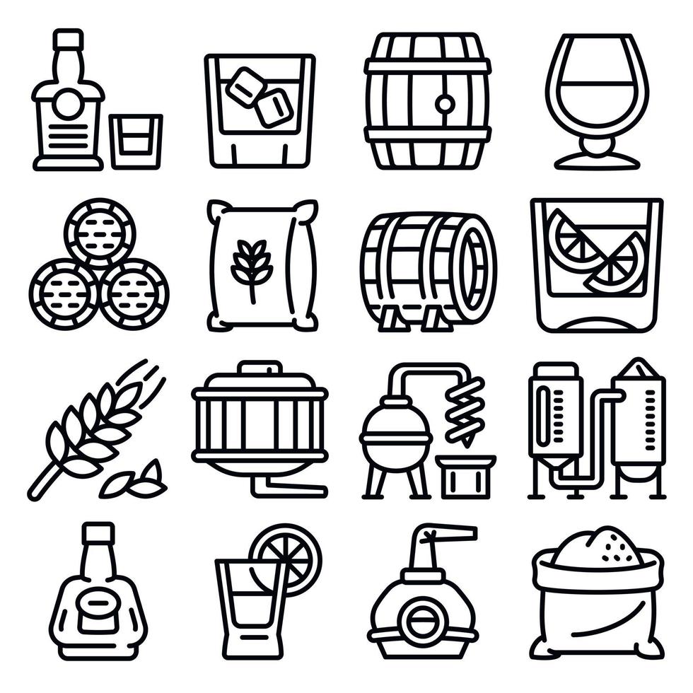 conjunto de iconos de whisky, estilo de contorno vector