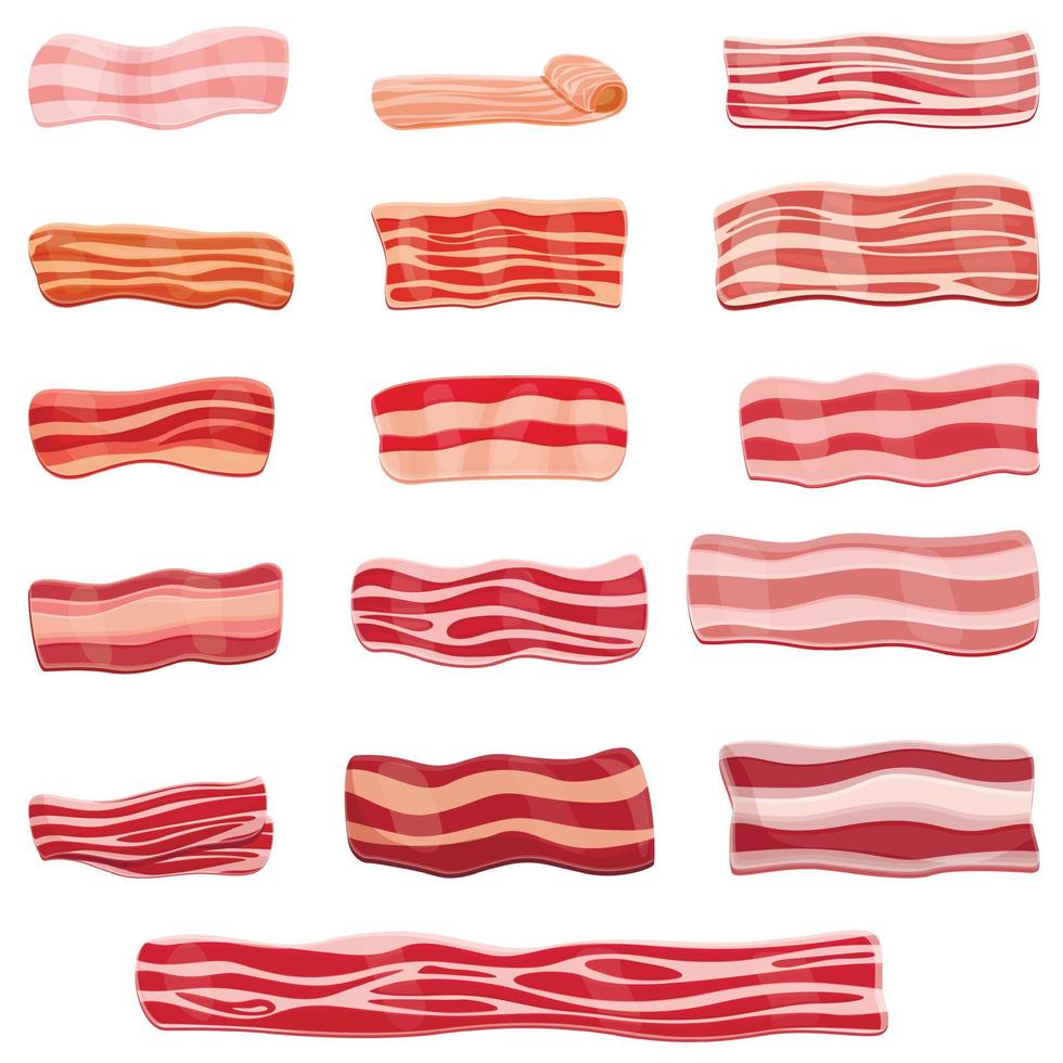 Bacon icons set, cartoon style vector