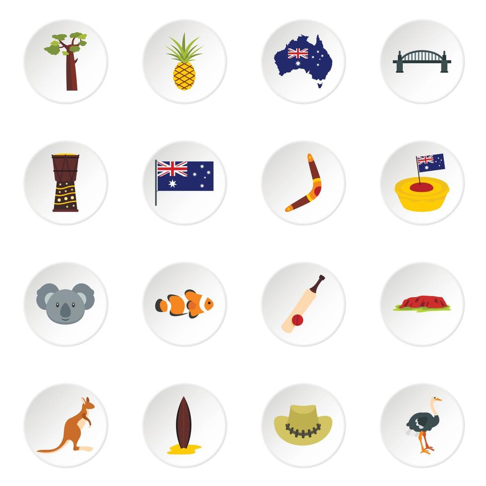 Australia travel icons set in flat style vector