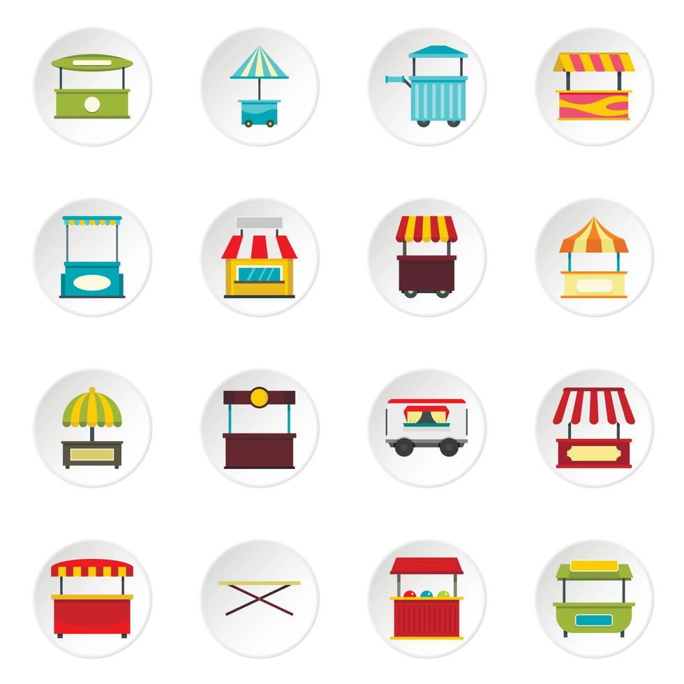 Street food truck icons set in flat style vector