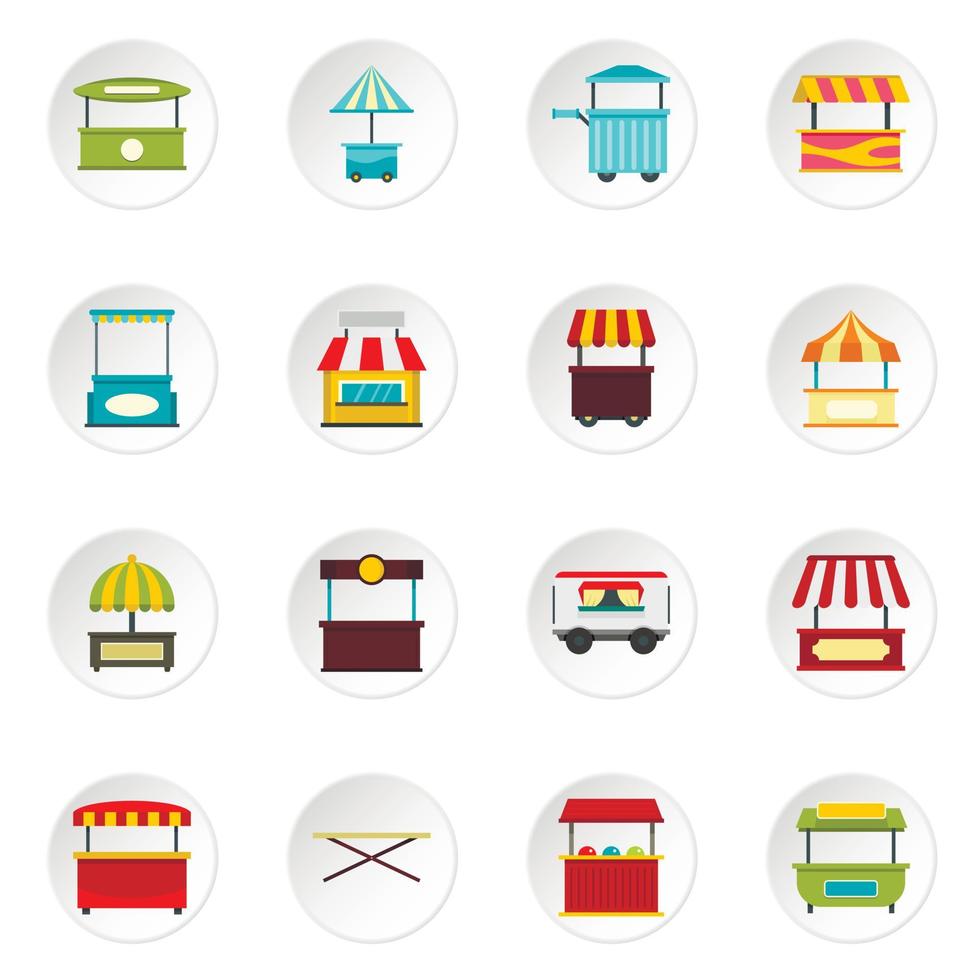 Street food truck icons set in flat style vector