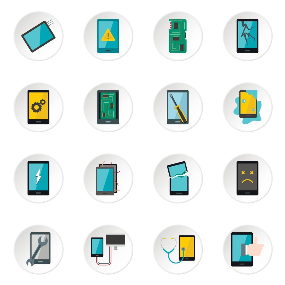 Device repair symbols icons set in flat style vector