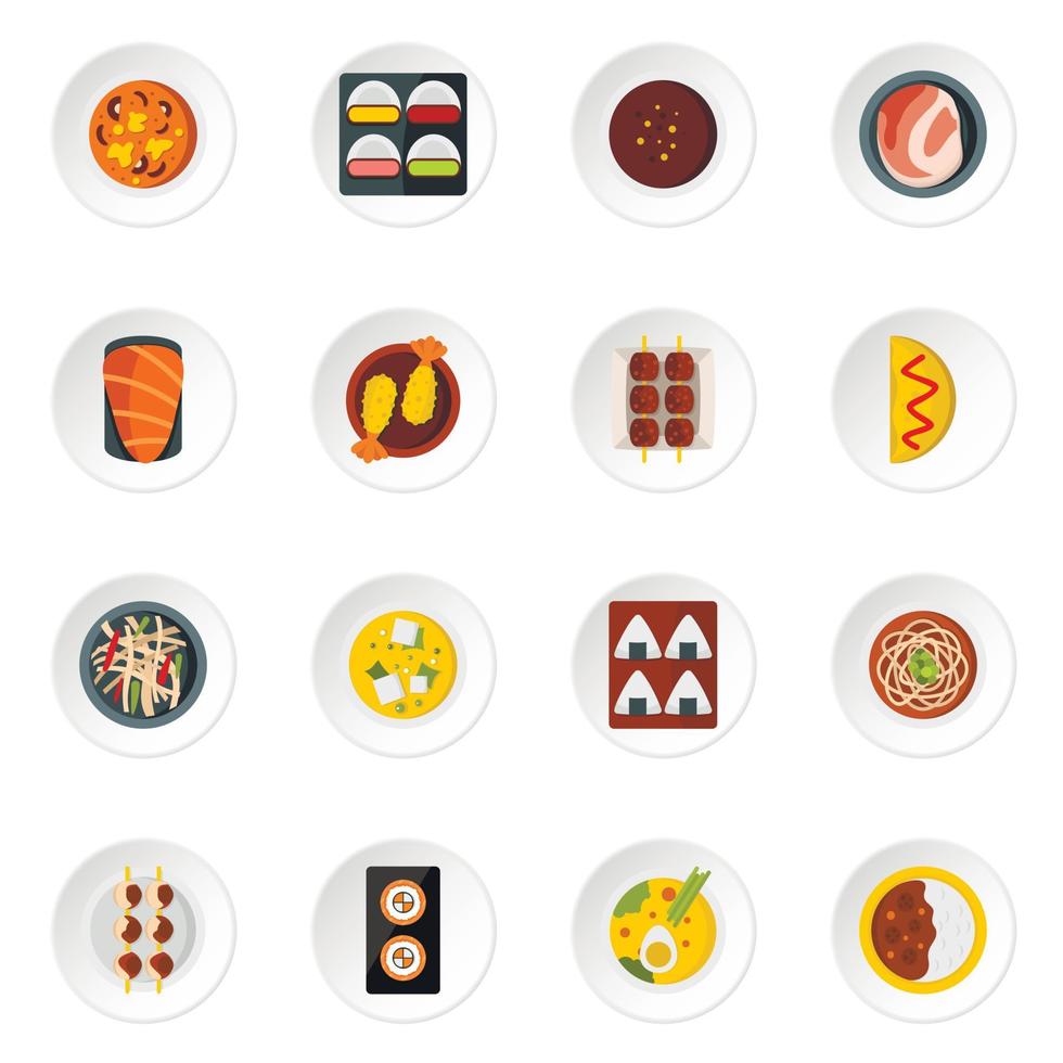 iconos de comida japonesa establecidos en estilo plano vector