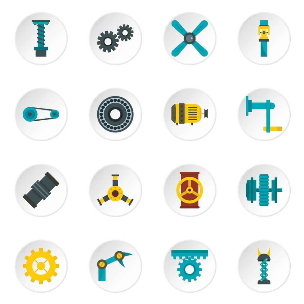 iconos de kit de mecanismos tecnológicos establecidos en estilo plano vector