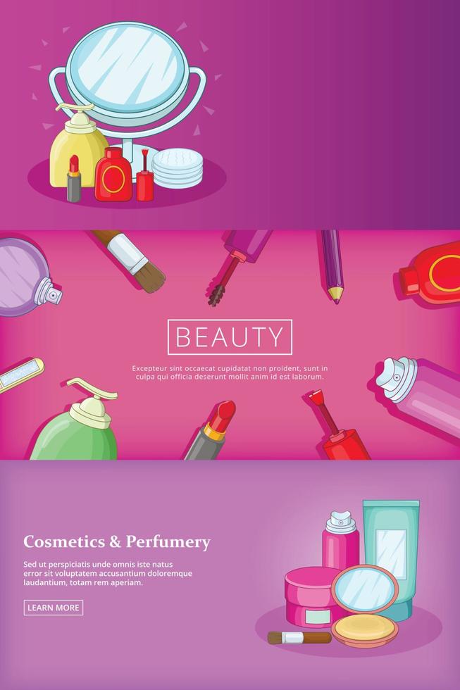 Beauty banner set template, cartoon style vector