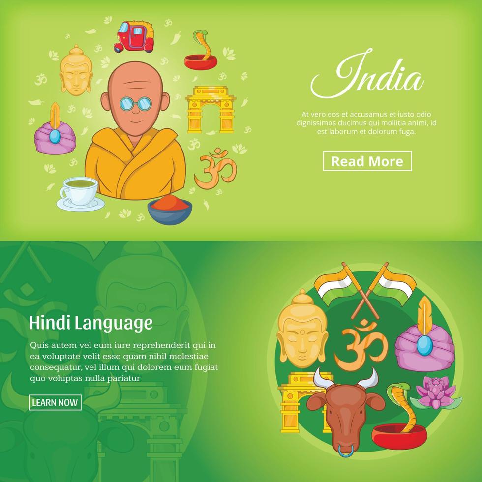 Indian banner set template, cartoon style vector