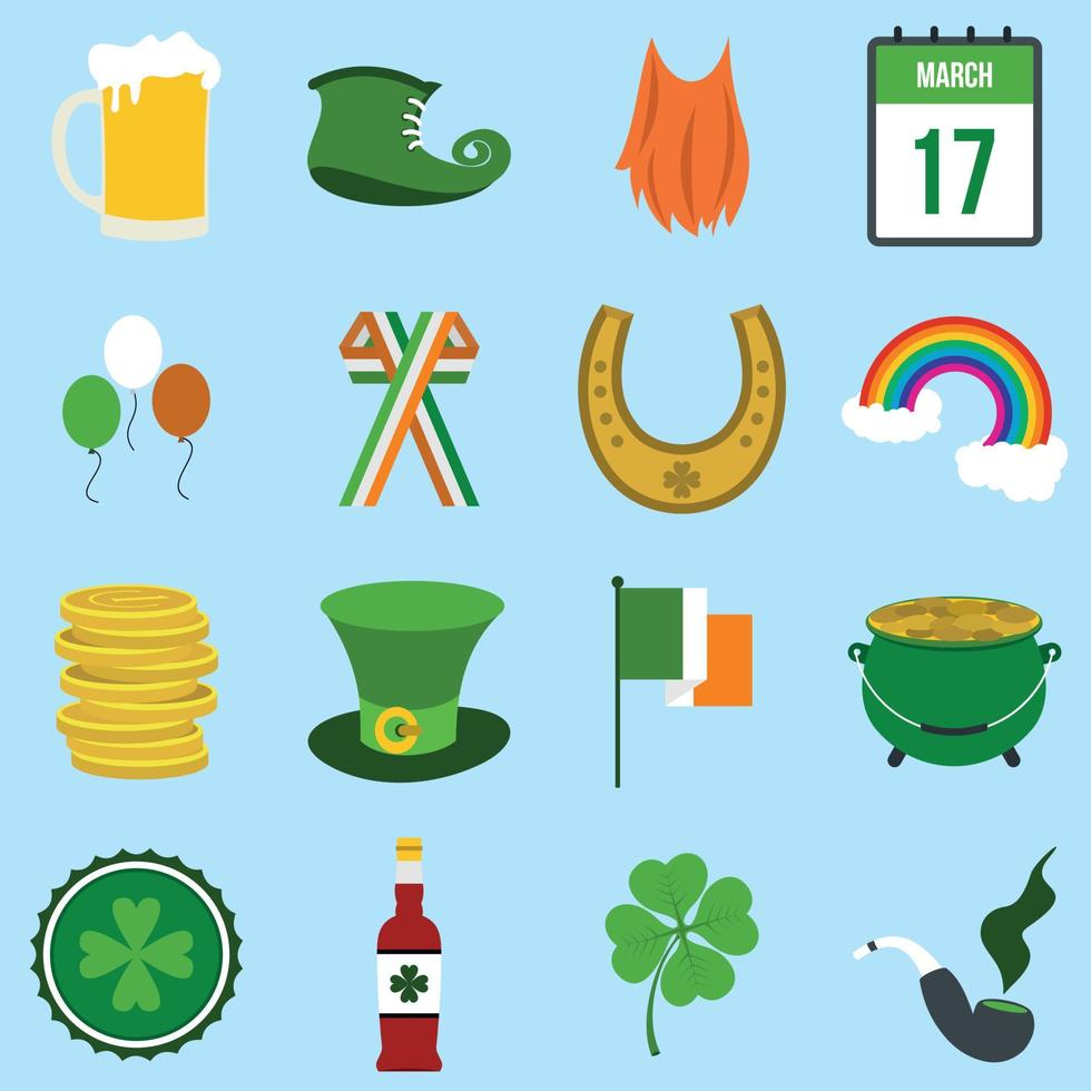 iconos planos del día de san patricio vector