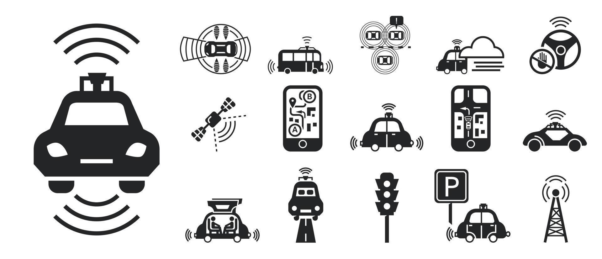 Driverless car icons set, simple style vector