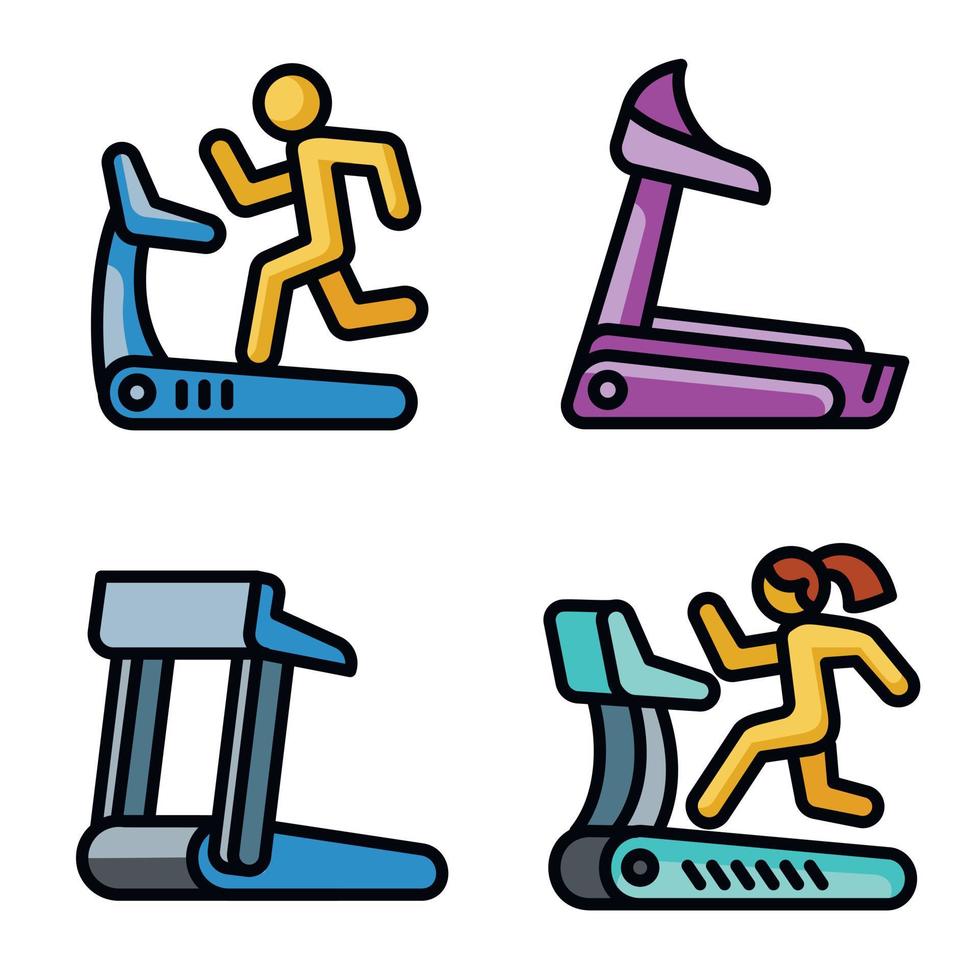 Treadmill icons set, outline style vector