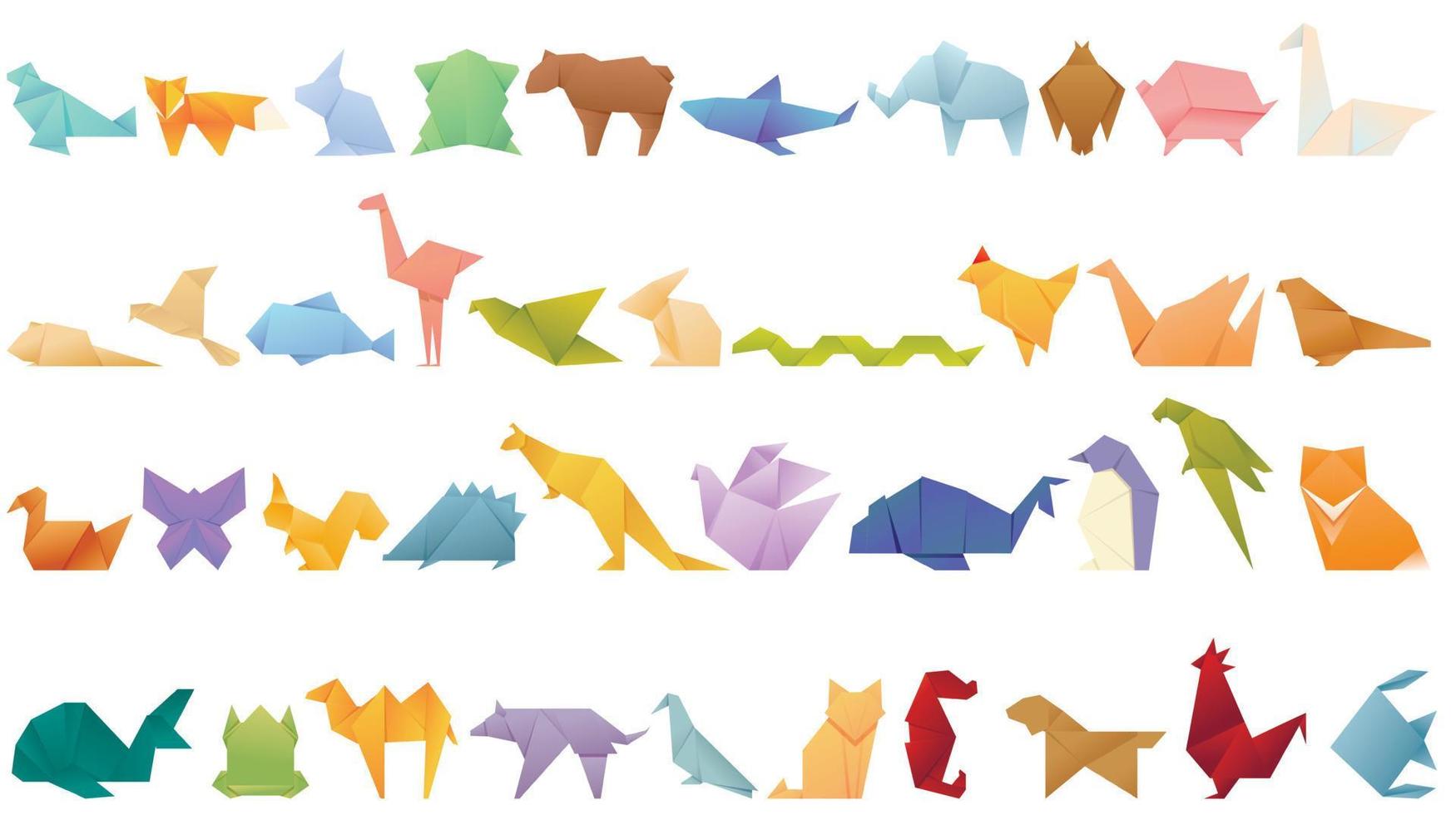 iconos de animales de origami establecen vector de dibujos animados. pez de papel