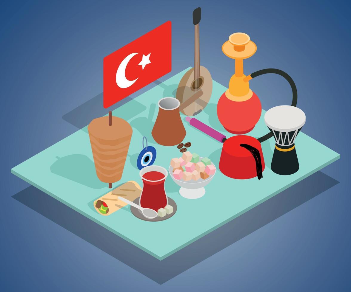 Turkish tea concept banner, isometric style vector