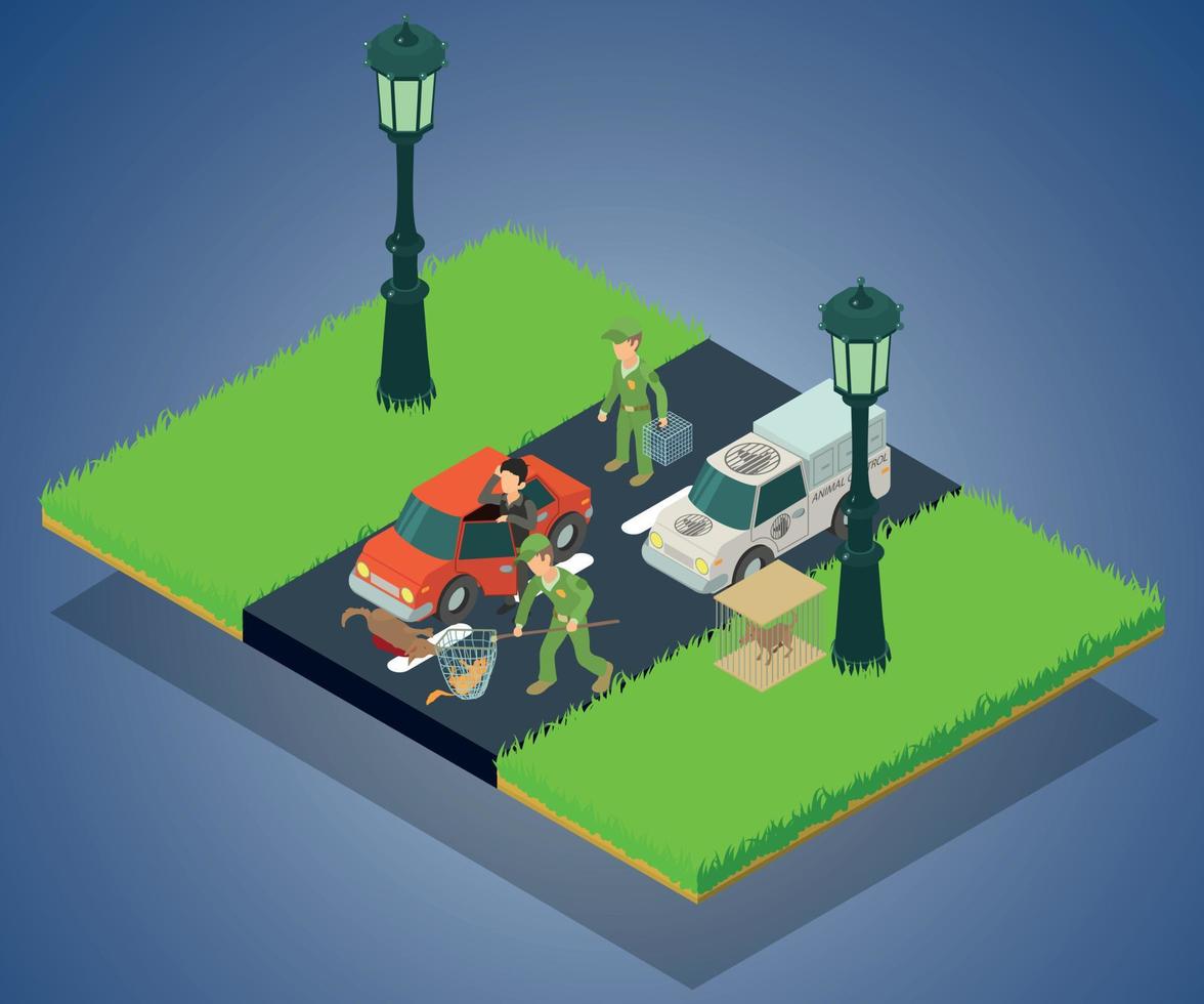 Animal crash concept banner, isometric style vector